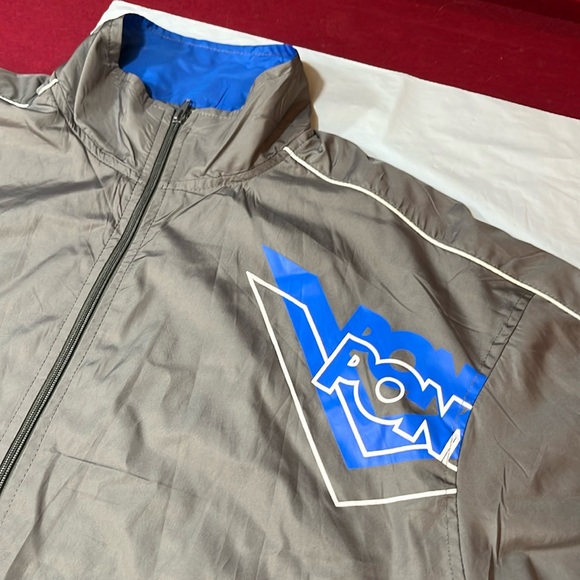 PONY GRAY zip Windbreaker jacket Drawstring hem Pockets blue white pony logo 2XL - Picture 2 of 16